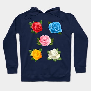 Red, Yellow, Pink, Blue & White Rose flowers collection set emoji Hoodie